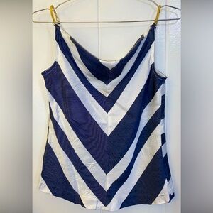 Trina Turk Capecod Shirt Blouse Blue Ivory Stripe Gold Chain Shoulder Strap xs